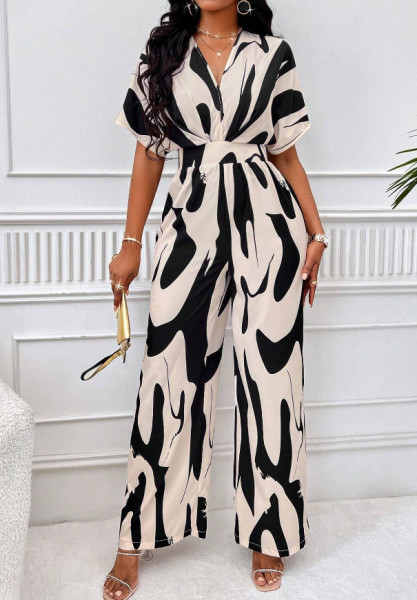 Women's full body printed bat sleeve wide leg jumpsuit