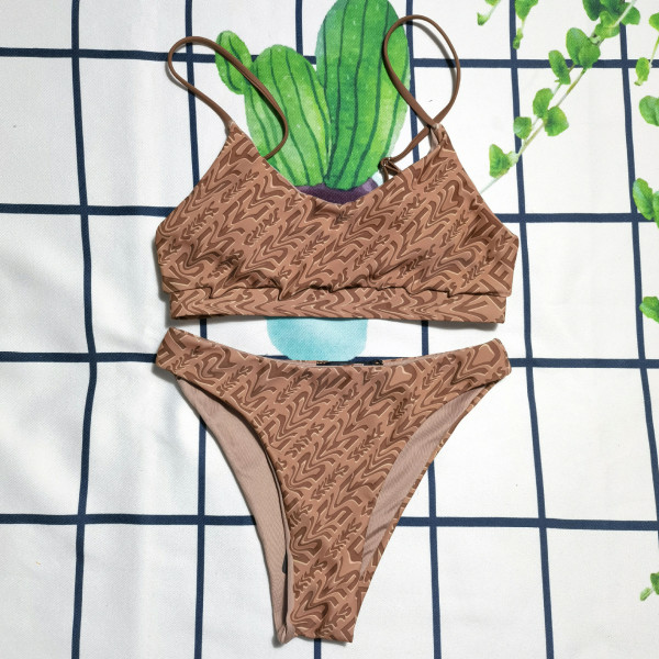 Split body solid color suspender style F letter printed sexy women's swimwear