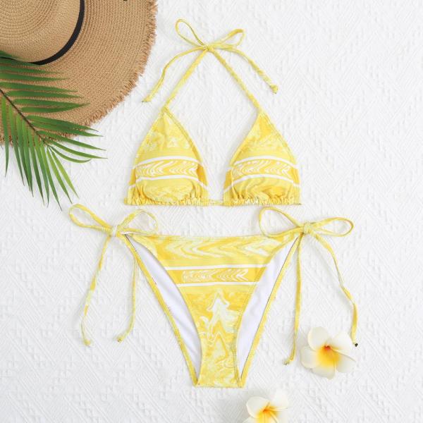 Printed swimsuit split bikini