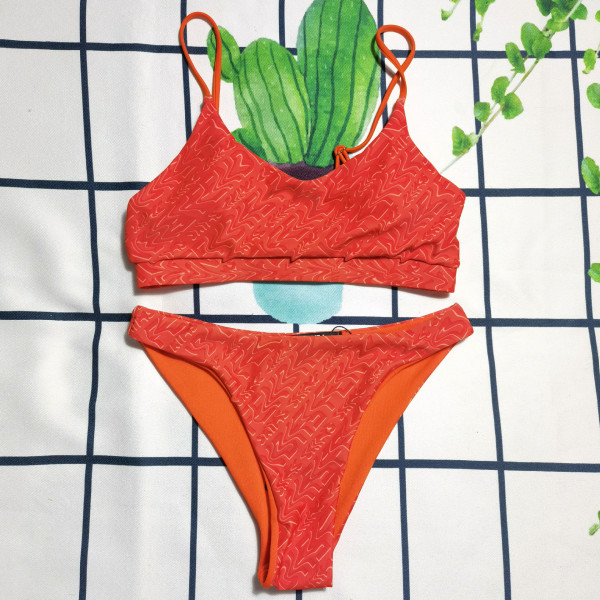 Split body solid color suspender style F letter printed sexy women's swimwear