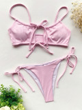 Solid color bikini strap swimsuit