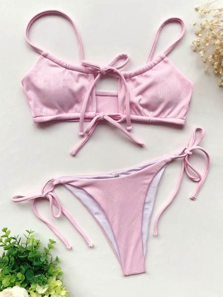 Solid color bikini strap swimsuit