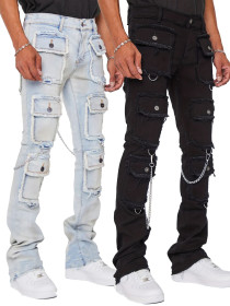 Men's denim straight leg pants elastic workwear denim straight leg pants