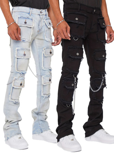 Men's denim straight leg pants elastic workwear denim straight leg pants