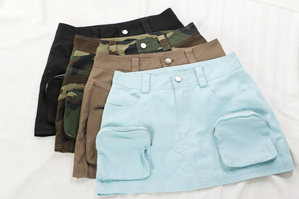 Motorcycle style three-dimensional pocket personalized skirt short skirt