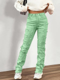 Elastic patch denim layered straight leg jeans