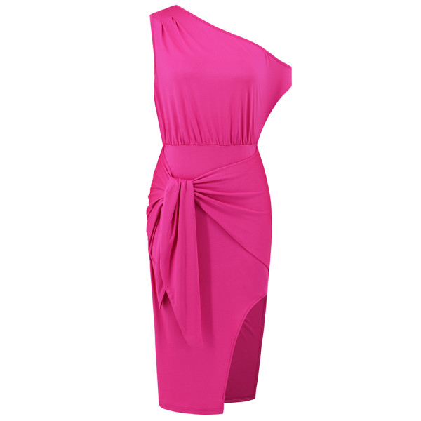 Sexy diagonal shoulder strap wrapped hip dress