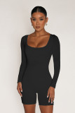 Thread square neck sexy slim fit casual jumpsuit shorts