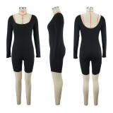 Thread square neck sexy slim fit casual jumpsuit shorts