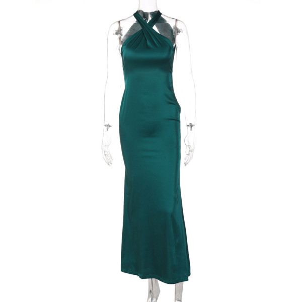 Solid color slim fit sleeveless backless dress