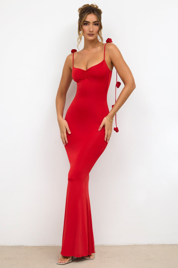 Open back shoulder strap, three-dimensional flower decoration, suspender, long dress