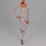 Low cut jumpsuit women's sexy perspective pants