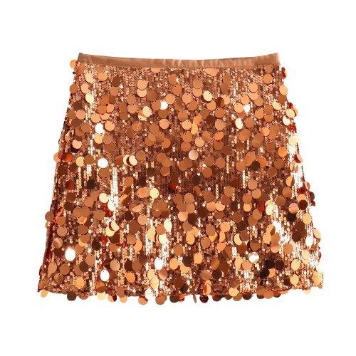 Sexy A-line skirt, high waisted, buttocks wrapped, sequined mini skirt