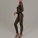 Low cut jumpsuit women's sexy perspective pants