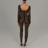 Low cut jumpsuit women's sexy perspective pants