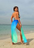 Gradient mesh long skirt with drawstring strap bikini