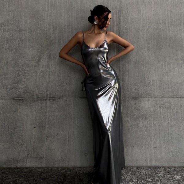 Women's Fashion Street Photo Hanging Neck Sexy Slim Fit Wrapped Hip Dress