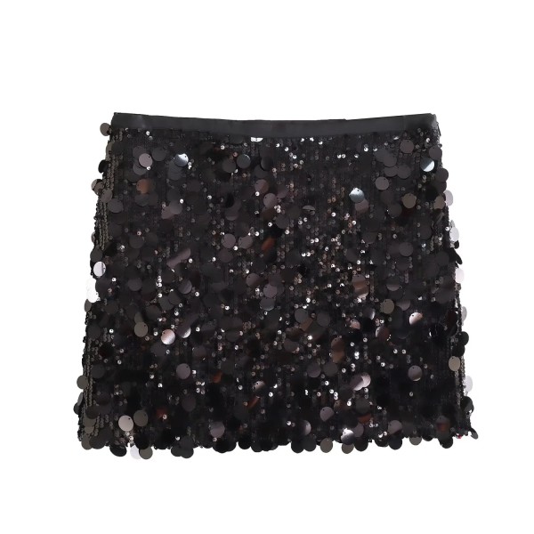 Sexy A-line skirt, high waisted, buttocks wrapped, sequined mini skirt