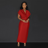 V-neck short sleeved elegant slim fit slit dress