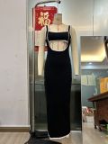 Hollow splicing suspender woolen woven dress
