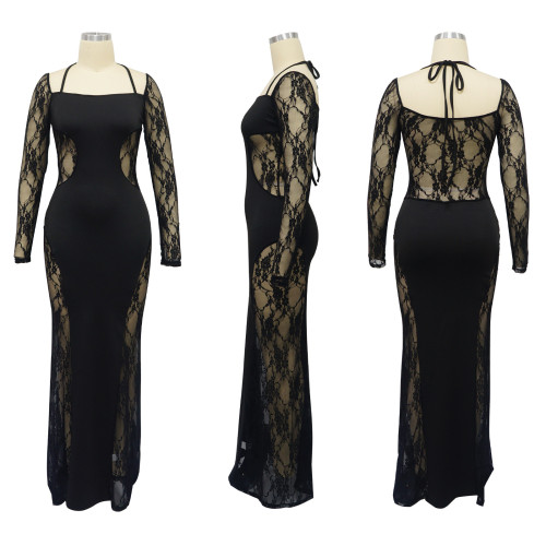Women's sexy lace patchwork dress
