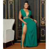Women's solid color backless V-neck sleeveless long dress dress