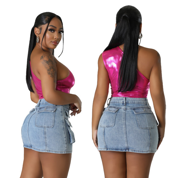 Slim fit denim mini skirt, hip wrap skirt, nightclub skirt, half skirt
