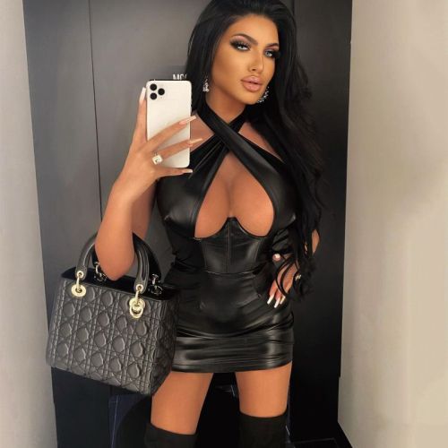 Hanging neck sexy exposed chest slimming wrap buttocks sleeveless dress
