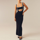 Hollow splicing suspender woolen woven dress