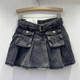 Retro high waisted workwear for slimming and anti glare A-line skirt