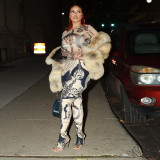 Mesh perspective printed slim fit top, high waisted casual pants set