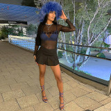 Mesh digital printed round neck slim fit with exposed navel