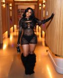 Women's fun hollow out perspective mesh clothing sexy high elastic jumpsuit