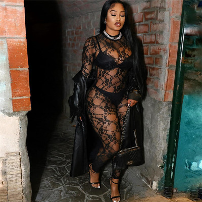 Large size women's sexy lace jumpsuit