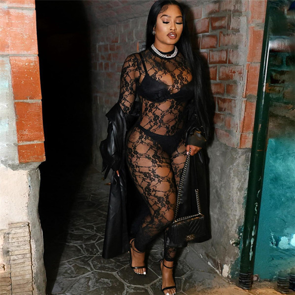 Large size women's sexy lace jumpsuit