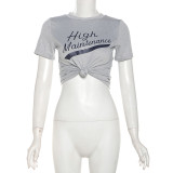 Letter printed round neck slim fit with exposed navel short T-shirt fashion casual top