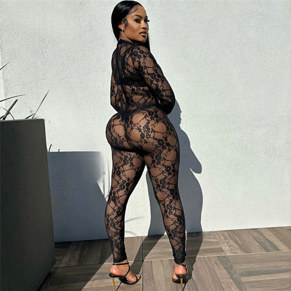 Large size women's sexy lace jumpsuit