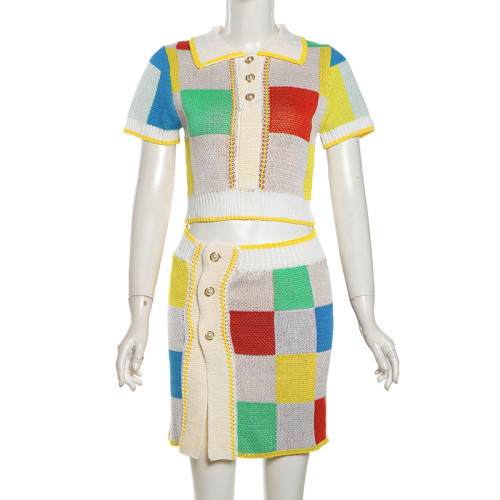 Contrast slim fit T-shirt with high waist and hip wrap skirt, casual set