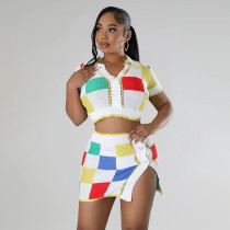 Contrast slim fit T-shirt with high waist and hip wrap skirt, casual set