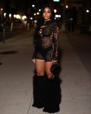 Women's fun hollow out perspective mesh clothing sexy high elastic jumpsuit