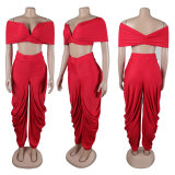 One shoulder sleeveless deep V-pleated pants set
