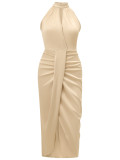Sleeveless neck hanging solid color slim fit dress