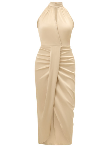 Sleeveless neck hanging solid color slim fit dress