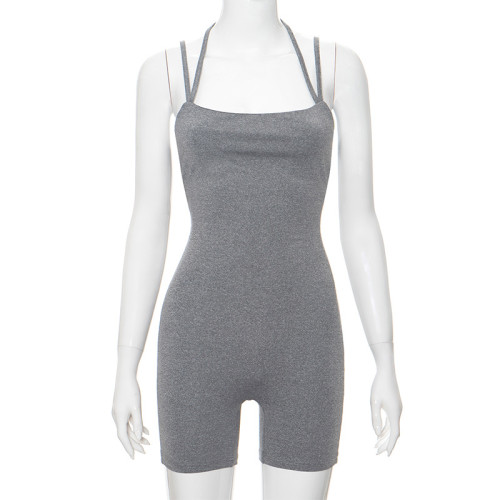 Sexy,low,cut,sleeveless,suspender,,neck,hanging,,slim,fit,,hip,lifting,jumpsuit,shorts