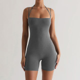 Sexy,low,cut,sleeveless,suspender,,neck,hanging,,slim,fit,,hip,lifting,jumpsuit,shorts