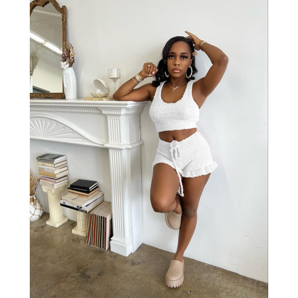 Rice fleece comfortable vest and shorts set
