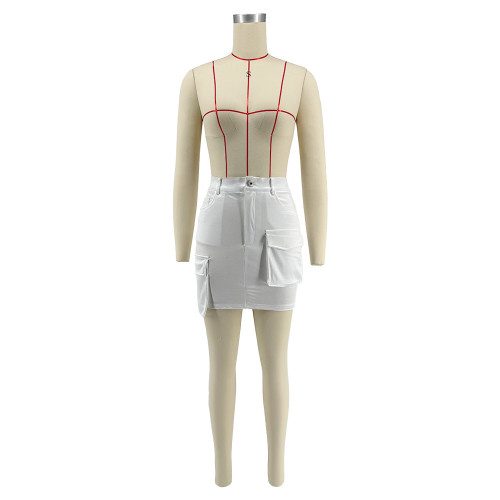 Casual Zipper Solid Color Multi Pocket Hip Wrap Short Skirt