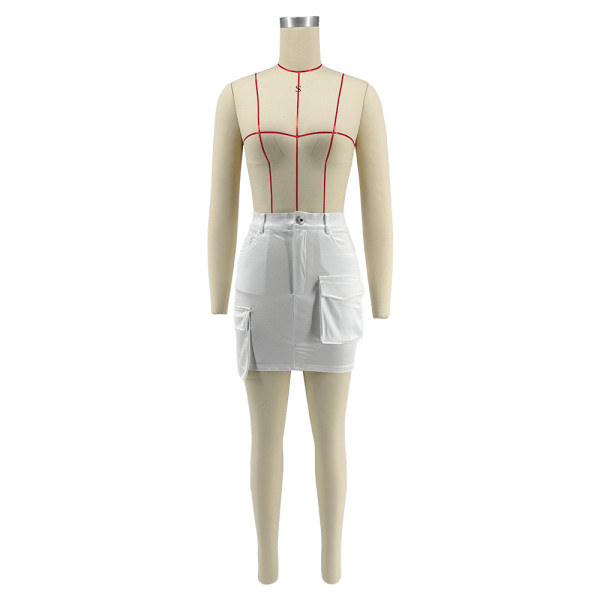 Casual Zipper Solid Color Multi Pocket Hip Wrap Short Skirt