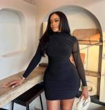 Women's solid color round neck long sleeved top pullover dress
