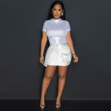 Casual Zipper Solid Color Multi Pocket Hip Wrap Short Skirt